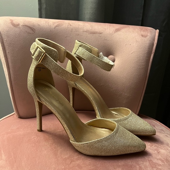 Never worn. Still has protective paper on them. Gold glitter high heels - Picture 2 of 5